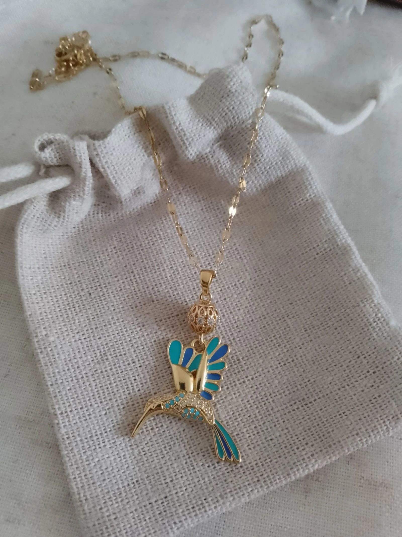 Collier colibri doré 